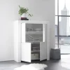 Credenza alta 110x140h cm 4 ante soggiorno moderna bianco opaco Bruma