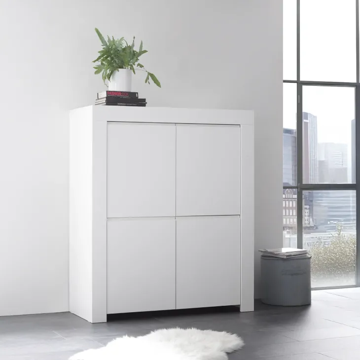 Credenza alta 110x140h cm 4 ante soggiorno moderna bianco opaco Bruma
