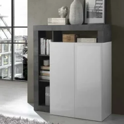 Credenza alta 108x126h cm 2 ante soggiorno bianco lucido ossido Invictus