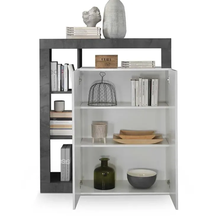 Credenza alta 108x126h cm 2 ante soggiorno bianco lucido ossido Invictus