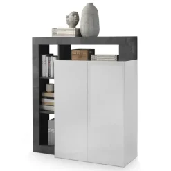 Credenza alta 108x126h cm 2 ante soggiorno bianco lucido ossido Invictus