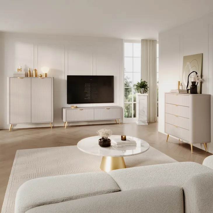 Credenza alta 113x134h cm 2 ante soggiorno beige cannettato Ramis