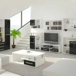Credenza alta 90x198h cm bianco opaco nero lucido Lexy