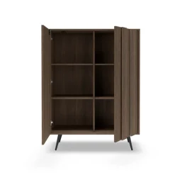Credenza alta 94x126h cm con led 2 ante soggiorno noce Bois