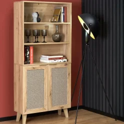 Credenza alta 80x173h cm con libreria 2 ante 3 vani moderna rovere Sombra