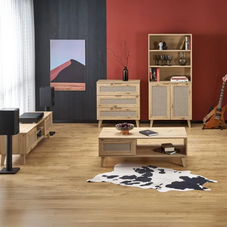 Credenza alta 80x173h cm con libreria 2 ante 3 vani moderna rovere Sombra