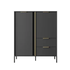 Credenza alta 103x123h cm moderna 2 ante 2 cassetti antracite Nebula