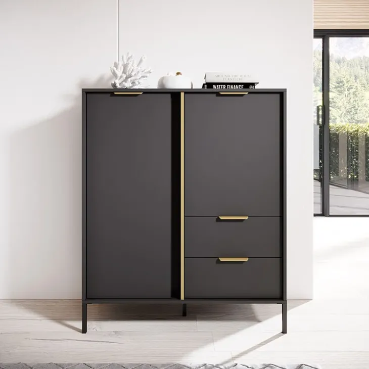 Credenza alta 103x123h cm moderna 2 ante 2 cassetti antracite Nebula