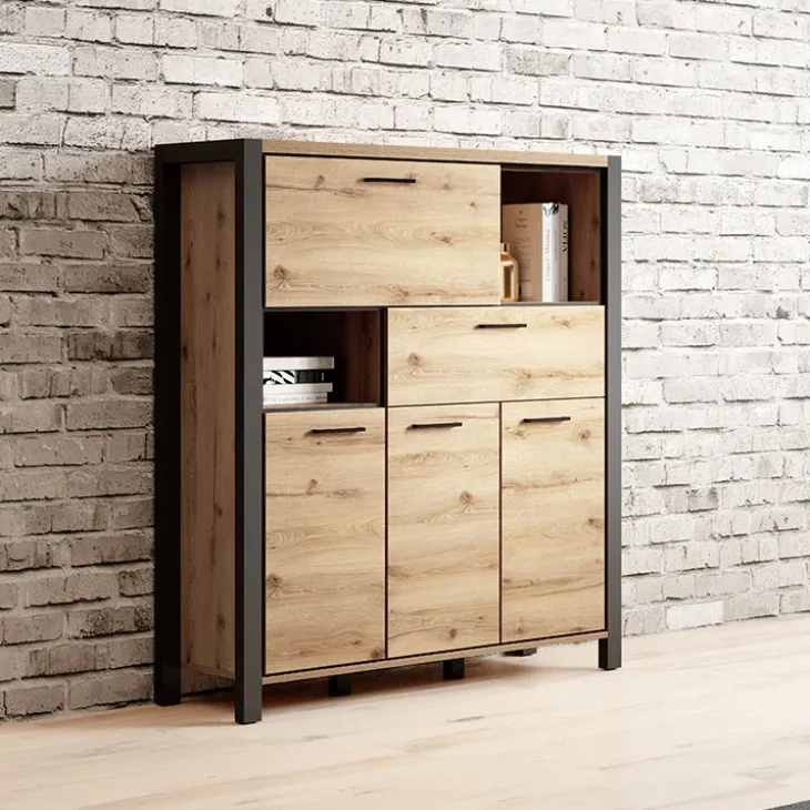 Credenza alta 120x140h cm moderna quercia nero opaco Neive