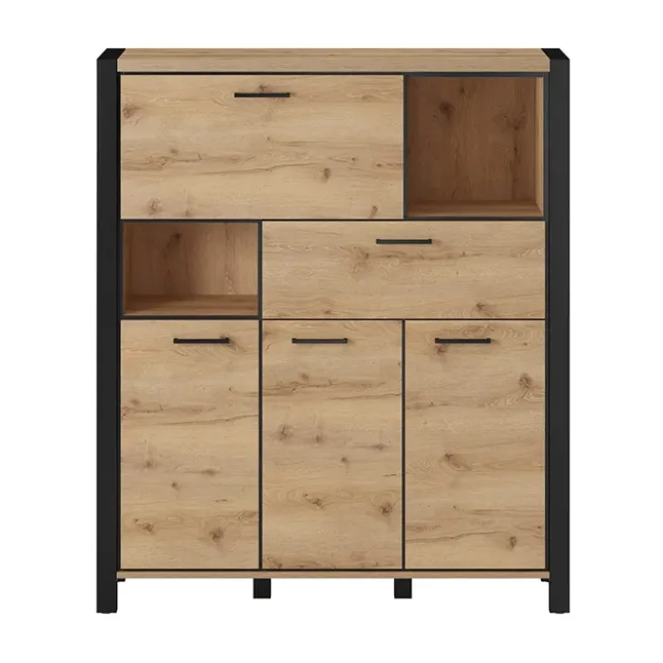 Credenza alta 120x140h cm moderna quercia nero opaco Neive