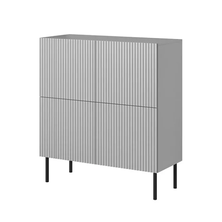 Credenza alta 100x110h cm moderna soggiorno grigio chiaro nero Cadice