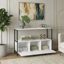 Credenza moderna 122x80h cm 2 ripiani 3 cassetti industrial metallo bianco Loft