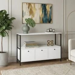 Credenza moderna 122x80h cm 2 ripiani 3 cassetti industrial metallo bianco Loft