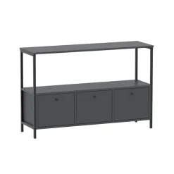 Credenza moderna 122x80h cm 2 ripiani 3 cassetti industrial metallo antracite Loft