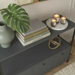 Credenza moderna 122x80h cm 2 ripiani 3 cassetti industrial metallo antracite Loft