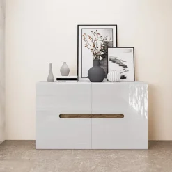 Credenza multiuso 120x78cm 2 ante moderna bianco lucido Biancastagno