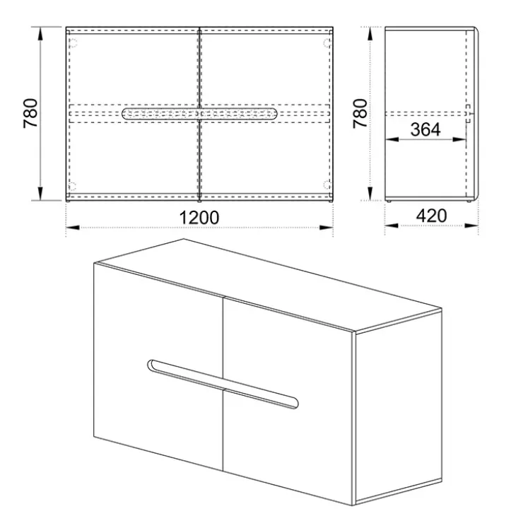 Credenza multiuso 120x78cm 2 ante moderna bianco lucido Biancastagno