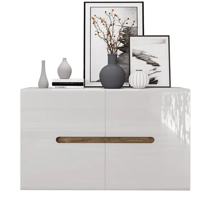Credenza multiuso 120x78cm 2 ante moderna bianco lucido Biancastagno