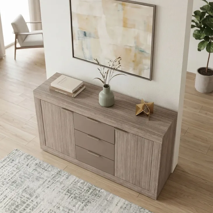 Credenza multiuso 138x81h cm 2 ante con 3 cassetti rovere scuro marrone Matera