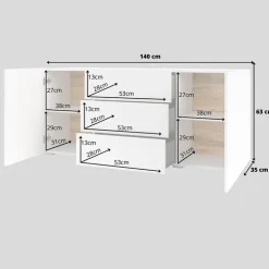 Credenza sospesa 140x63h cm moderna bianca Fusion