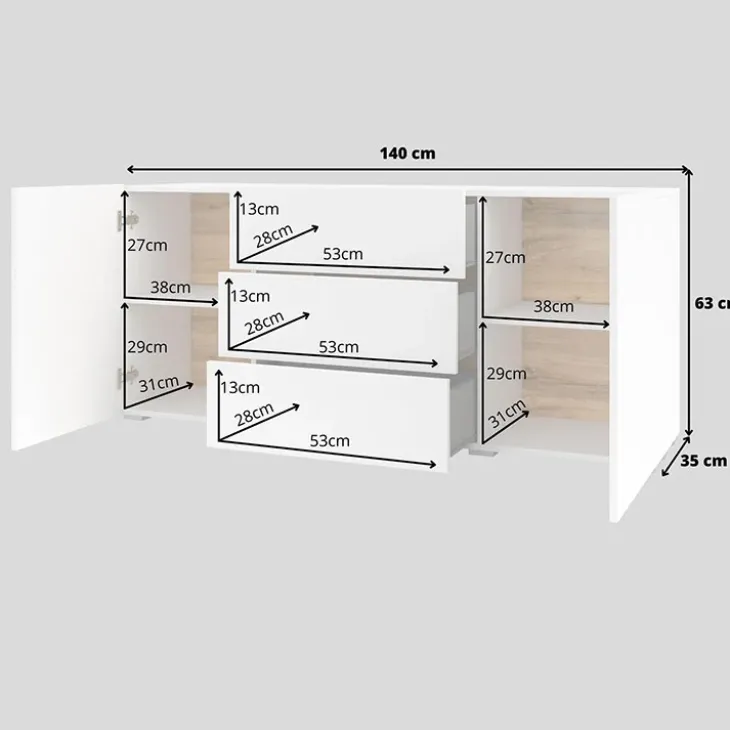 Credenza sospesa 140x63h cm moderna bianca Fusion