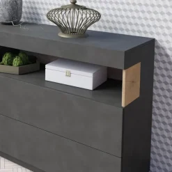 Credenza 169x85h cm 1 anta 3 cassetti antracite rovere Bahama