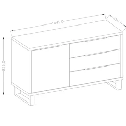 Credenza 144x83h cm 1 anta 3 cassetti moderna quercia nero Petra