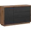 Credenza 156x93h cm 1 anta 3 cassetti rovere scuro nero opaco Elin