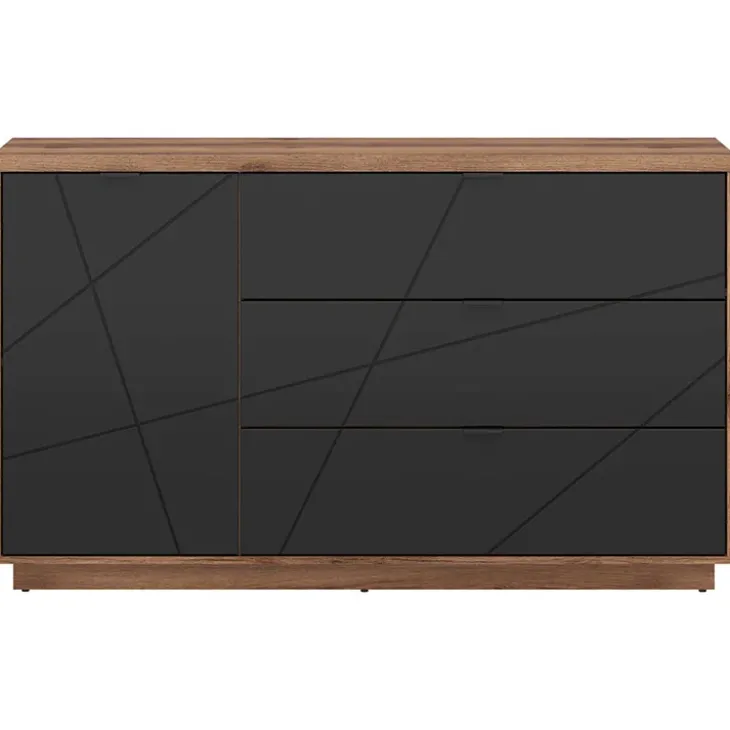Credenza 156x93h cm 1 anta 3 cassetti rovere scuro nero opaco Elin