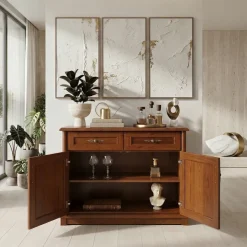 Credenza 101x90h cm 2 ante 2 cassetti arte povera noce Toscana