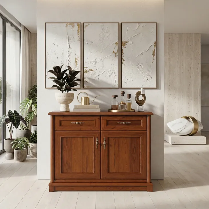 Credenza 101x90h cm 2 ante 2 cassetti arte povera noce Toscana