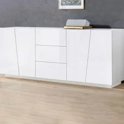 Credenza 220x86h cm 4 ante 3 cassetti bianco lucido Candia Gihome®