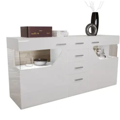 Credenza 180x81h cm 2 ante 4 cassetti bianco lucido Biancaneve