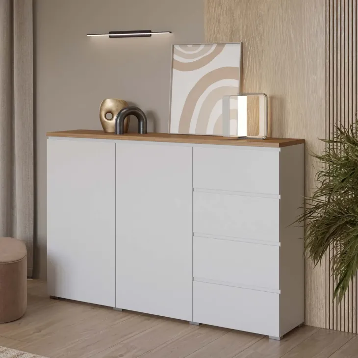 Credenza 150x100h cm 2 ante 4 cassetti bianco rovere Ischia