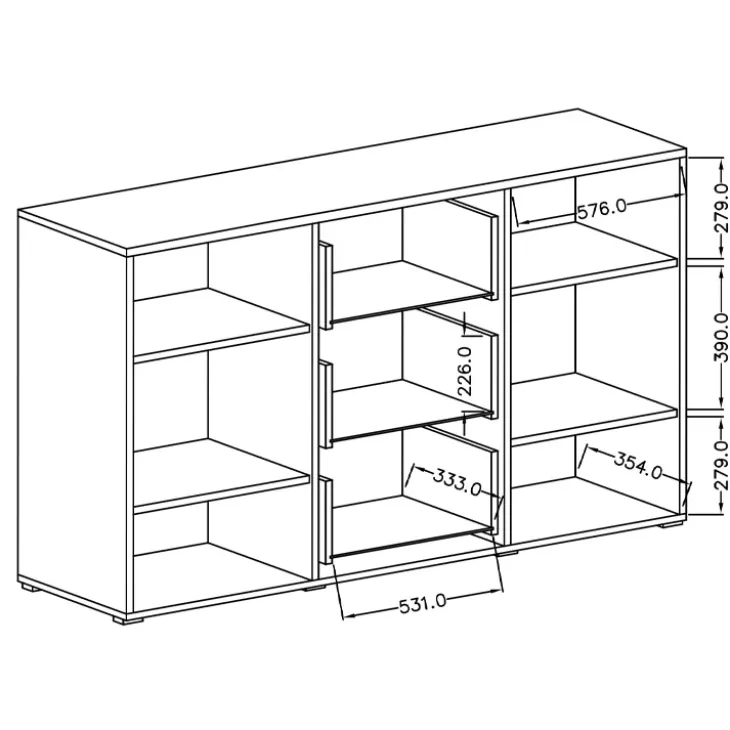 Credenza 180x103h cm 2 ante 3 cassetti con vetrinetta moderna bianco opaco e lucido Maiorca