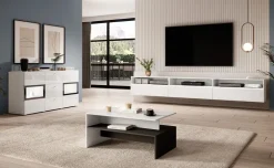 Credenza 132x70h cm 2 ante 3 cassetti moderna bianco lucido nero Emotion Gihome®