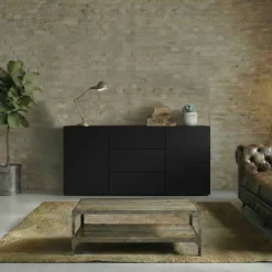 Credenza 140x63h cm 2 ante 3 cassetti moderna soggiorno nero Fusion