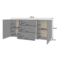 Credenza 140x63h cm 2 ante 3 cassetti moderna soggiorno nero Fusion