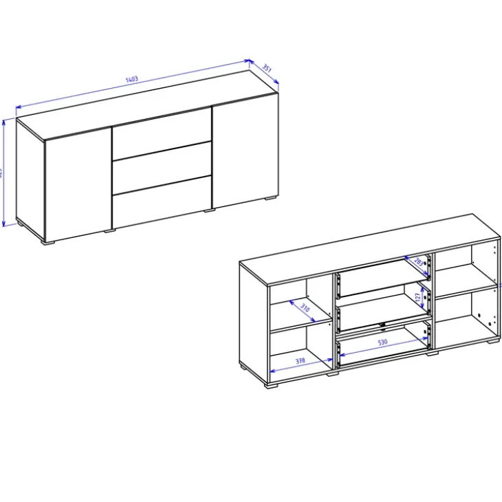 Credenza 140x63h cm 2 ante 3 cassetti moderna soggiorno nero Fusion
