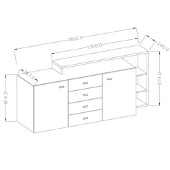 Credenza 180x97h cm 2 ante 4 cassetti moderna rovere antracite Megan Gihome®
