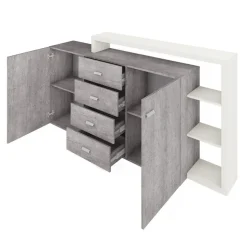 Credenza 180x98h cm 2 ante 4 cassetti moderna bianco cemento Megan Gihome®