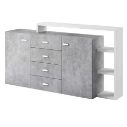Credenza 180x98h cm 2 ante 4 cassetti moderna bianco cemento Megan Gihome®