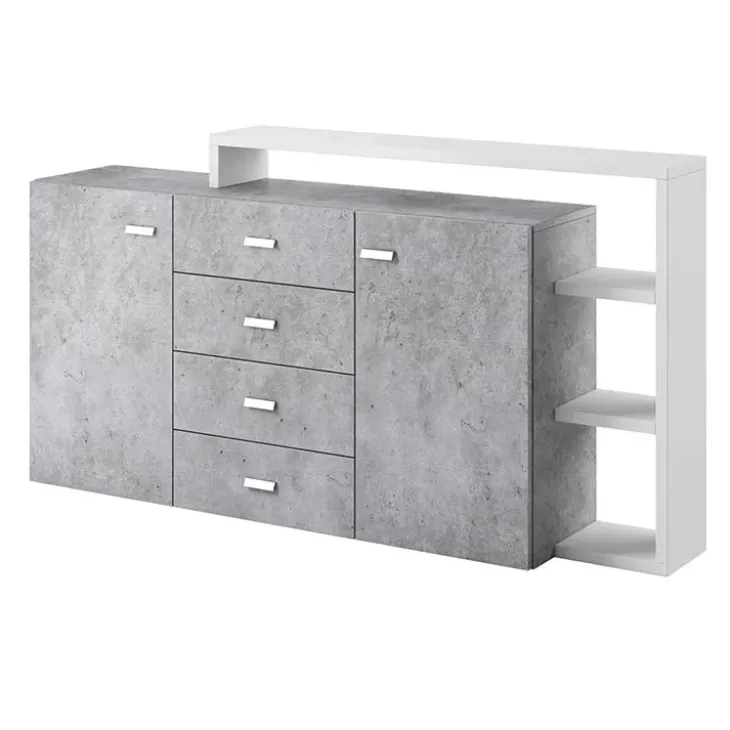 Credenza 180x98h cm 2 ante 4 cassetti moderna bianco cemento Megan Gihome®