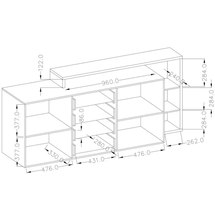 Credenza 180x97h cm 2 ante 4 cassetti moderna antracite spatolato noce Megan Gihome®