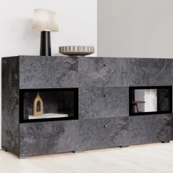 Credenza 132x70h cm 2 ante 3 cassetti moderna ossido nero Emotion Gihome®