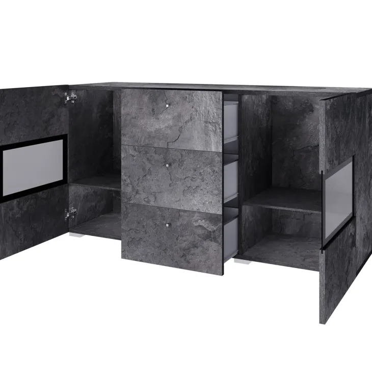 Credenza 132x70h cm 2 ante 3 cassetti moderna ossido nero Emotion Gihome®