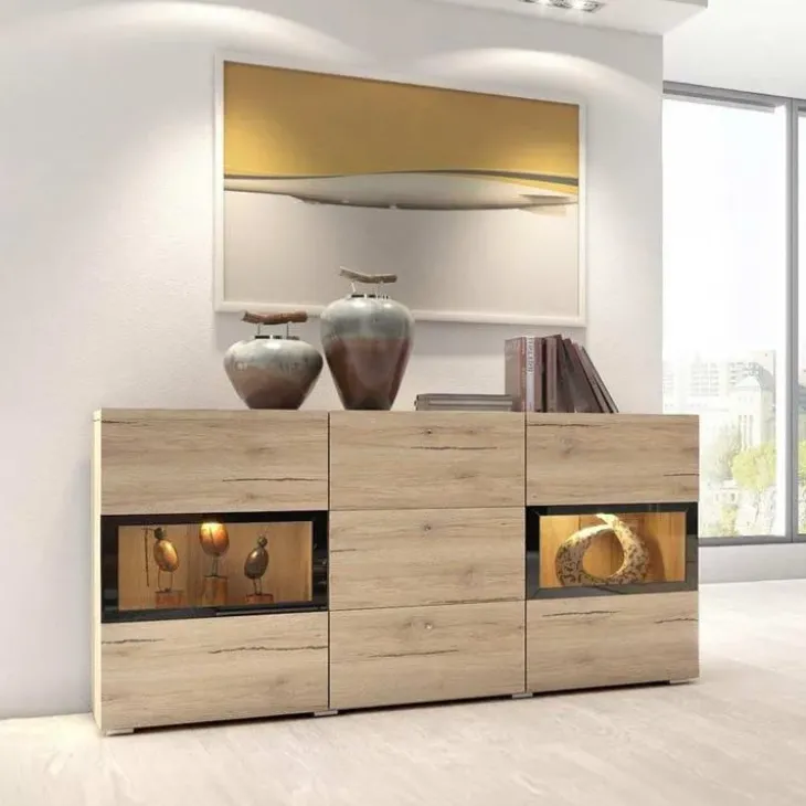 Credenza 132x70h cm 2 ante 3 cassetti moderna rovere nero Emotion Gihome®