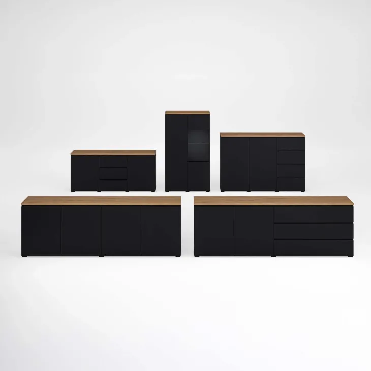 Credenza 150x100h cm 2 ante 4 cassetti nero rovere Ischia
