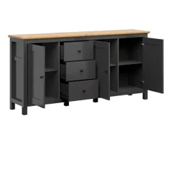 Credenza 199x96h cm 3 ante 3 cassetti nero grafite rovere chiaro Holga