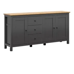Credenza 199x96h cm 3 ante 3 cassetti nero grafite rovere chiaro Holga